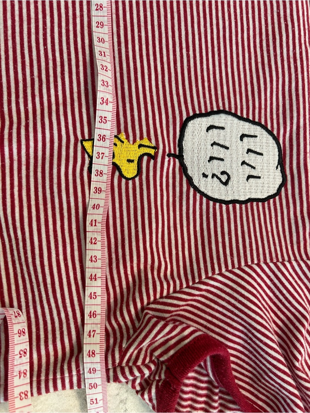 Official Peanuts Red & White Striped Embroidered Woodstock Tee Medium - Picture 7 of 8